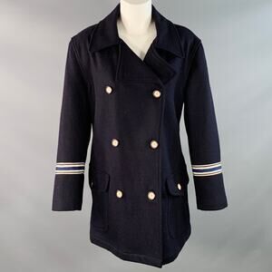 GIORGIO ARMANI Size M Navy White Wool Blend Double Breasted Coat